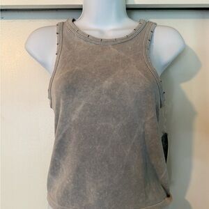 Only Hearts Gray Ribbed Tank Top w/Distressing